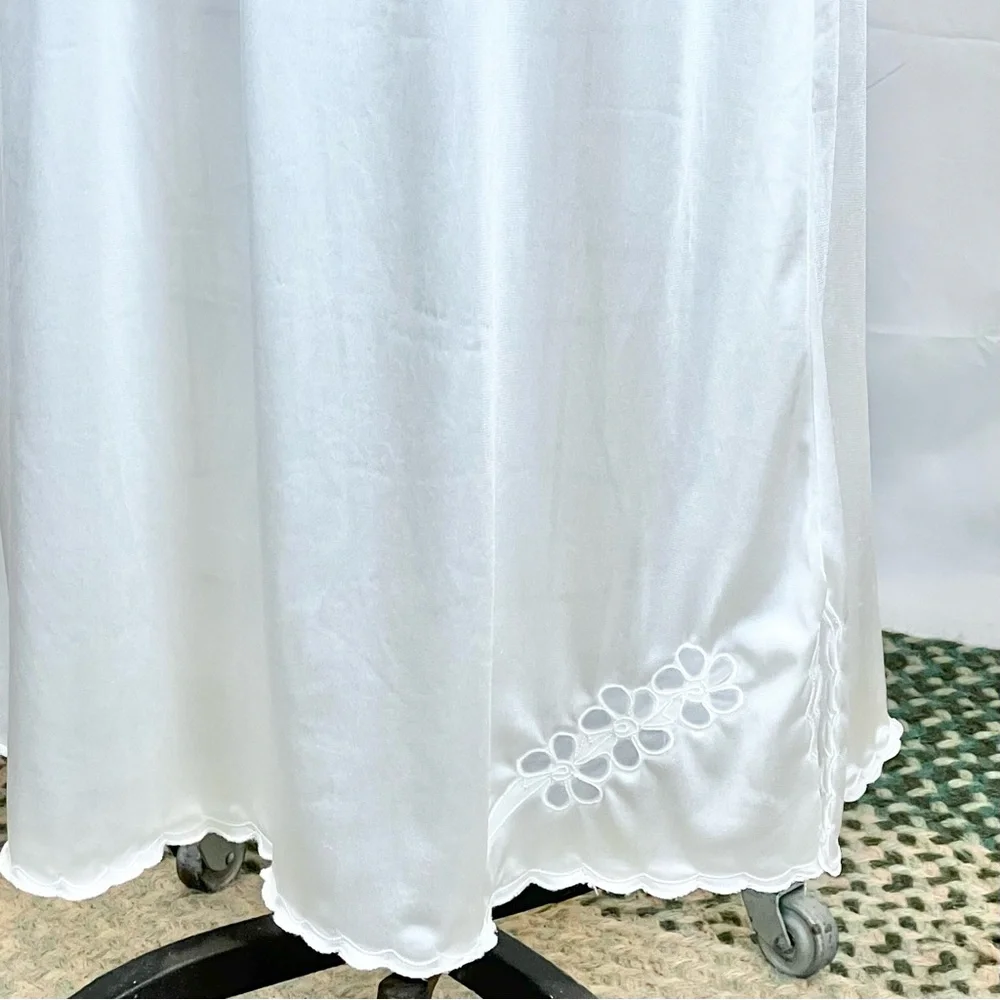 VINTAGE nylon silky dress slip full length maxi embroidered floral elastic waist - Picture 8 of 14